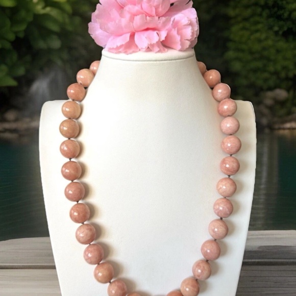 Gorgeous Hand Knotted & Beaded Natural Pinkish Rhodochrosite Necklace 23”inch - Picture 6 of 10
